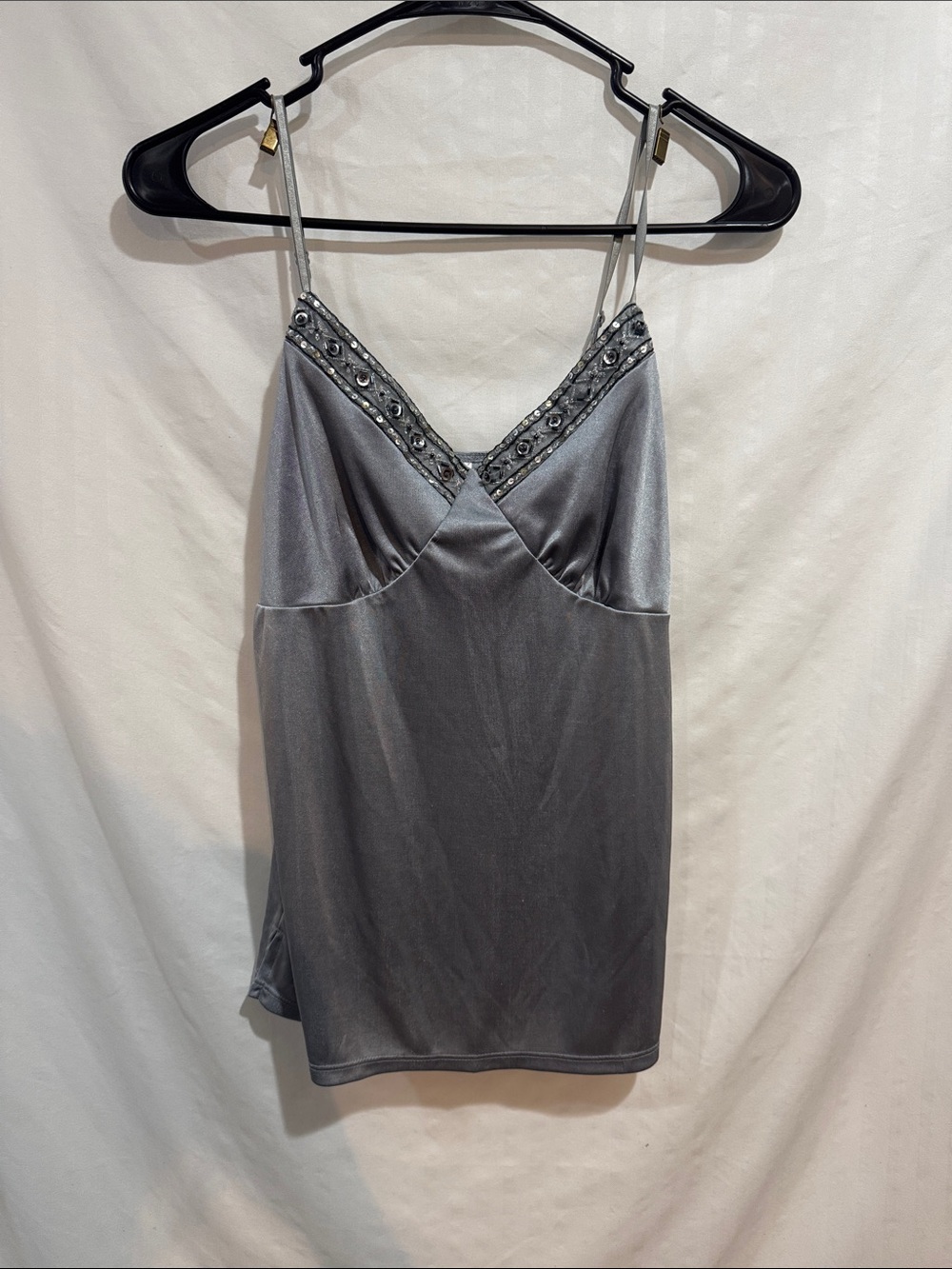 Xhilaration Silver Gray Satin Beaded Cami Top - Picture 1 of 3
